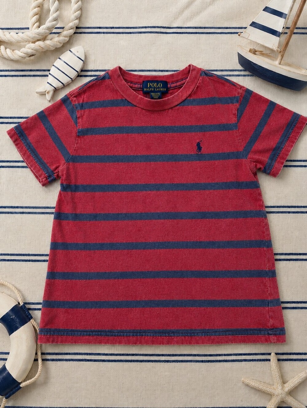 Polo Ralph Lauren Boys Striped Tee Red & Navy | Pony Logo | Good Used Condition